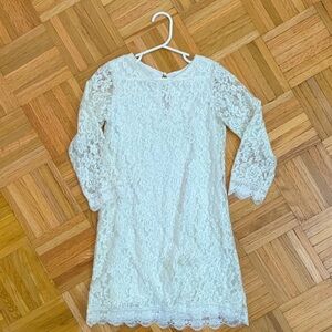 Bow Dream - Girls Size 8 - Ivory / Cream Lace Sheath Dress - Scalloped Hem